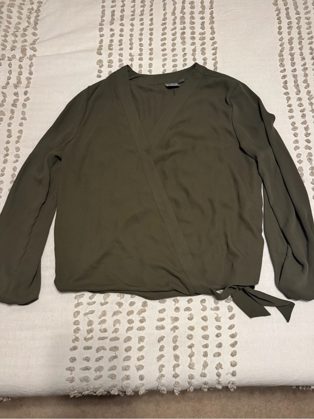 Soho Olive Wrap-Style Long Sleeve Blouse